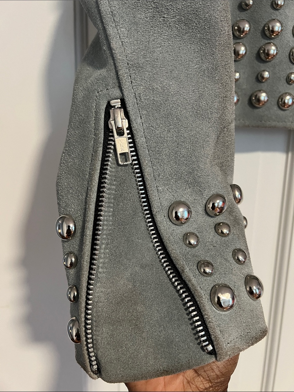 Free People Light Blue Studded Suede Biker Jacket - Picture 3 of 6